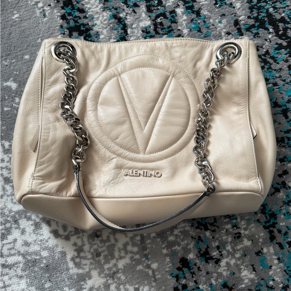 Valentino Cream Leather Shoulder Bag with Chain Straps